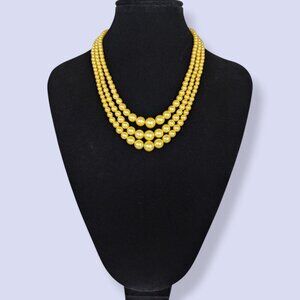 Vintage 3-Strand Yellow Graduated Beaded Necklace